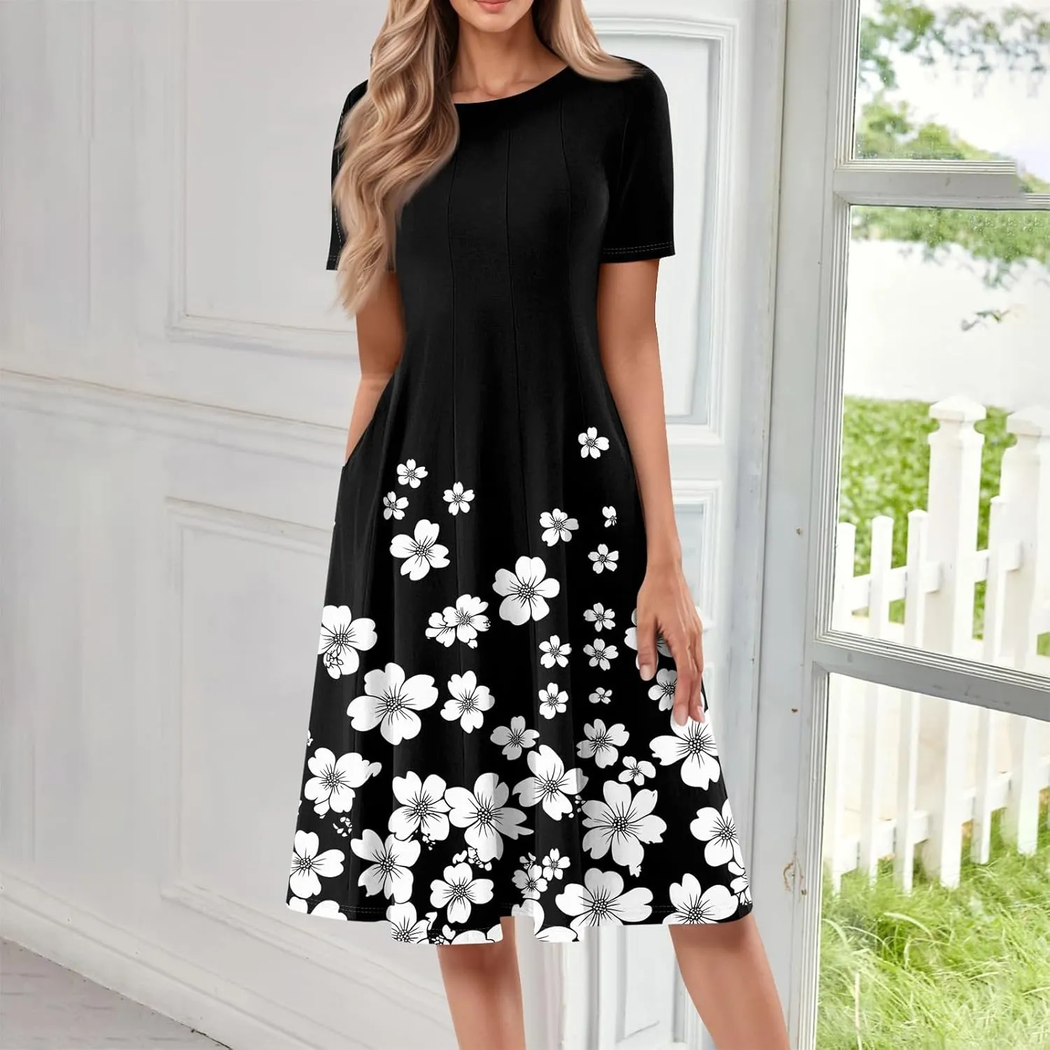 Dresses for Women 2025 Midi Dresses for Women Summer Short Sleeve A Line Loose Floor Length