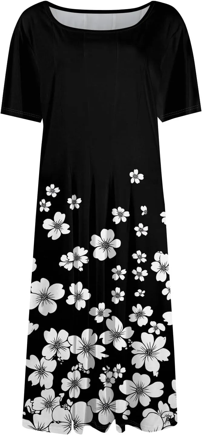 Dresses for Women 2025 Midi Dresses for Women Summer Short Sleeve A Line Loose Floor Length