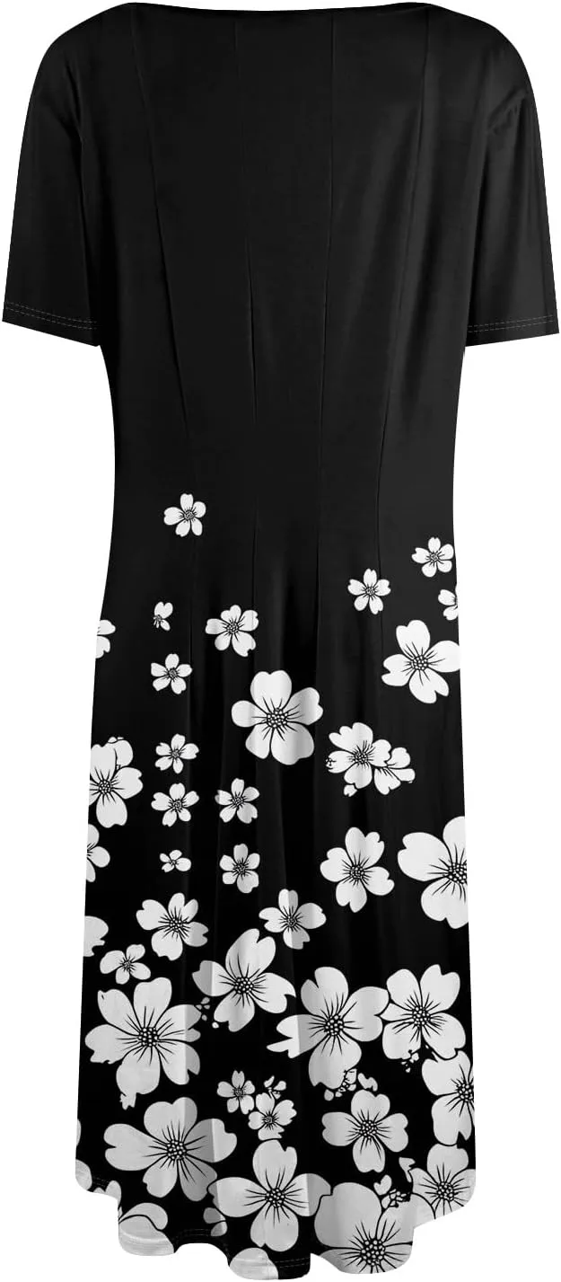 Dresses for Women 2025 Midi Dresses for Women Summer Short Sleeve A Line Loose Floor Length