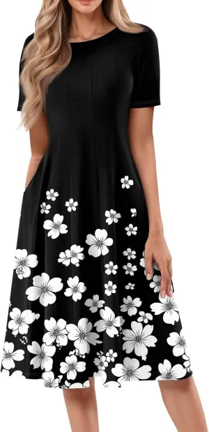 Dresses for Women 2025 Midi Dresses for Women Summer Short Sleeve A Line Loose Floor Length