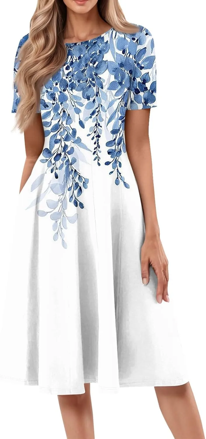 Dresses for Women 2025 Midi Dresses for Women Summer Short Sleeve A Line Loose Floor Length