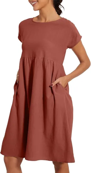Dresses for Women 2025 Summer Cotton Linen Short Sleeve Midi Dress Plus Size Trendy Boho Beach Sundress with Pockets