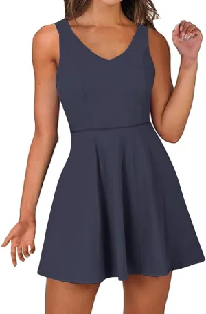 Dresses for Women 2025 Summer Tank Mini Dresses Sleeveless V Neck Slim Dress Flared A-line Swing Cocktail Dress