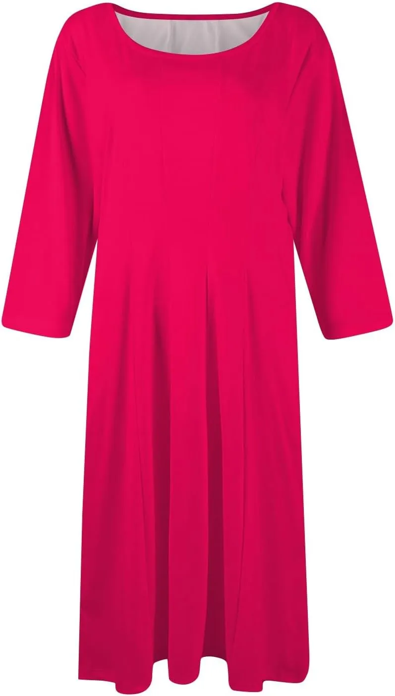 Dresses for Women Casual Summer Crewneck 3/4 Sleeve Midi Dress A Line Dresses with Pockets
