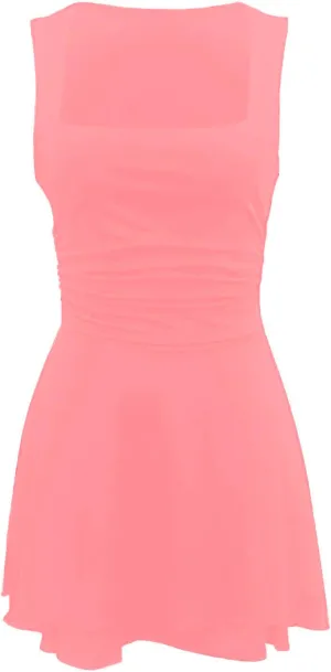 Dresses for Women Sexy Low Cut Square Neck Sleeveless Ruched Waist Ruffle Tiered Layered Flowy A Line Short Mini Dress