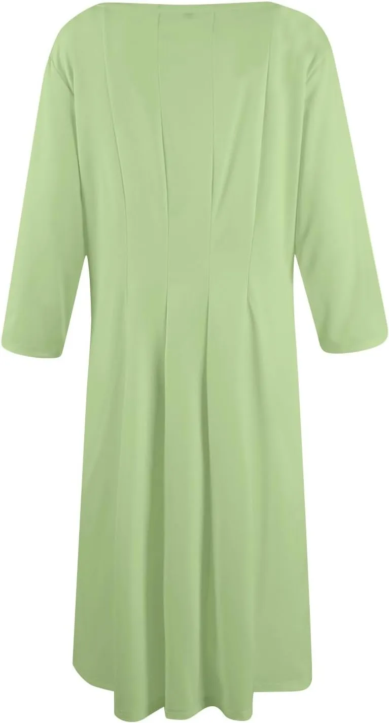 Dresses for Women Spring Crew Neck 3/4 Sleeve Midi Dress A Line Solid Color Dress with Pockets