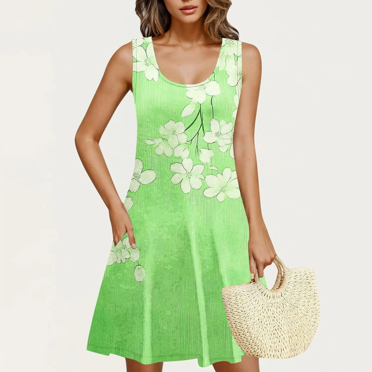 Dresses for Women Summer Sleeveless Floral Printed Mini Dresses with Pockets Trendy Bohemian Dress 2025 Fashion