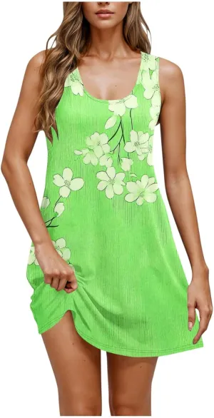 Dresses for Women Summer Sleeveless Floral Printed Mini Dresses with Pockets Trendy Bohemian Dress 2025 Fashion