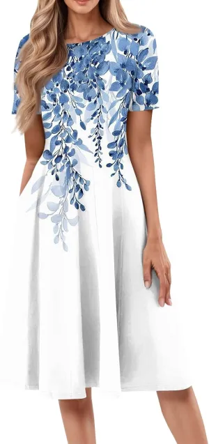 Dresses Women Casual Midi Dresses for Women Short Sleeve Summer Dresses Women Summer Ethnic Style Cute