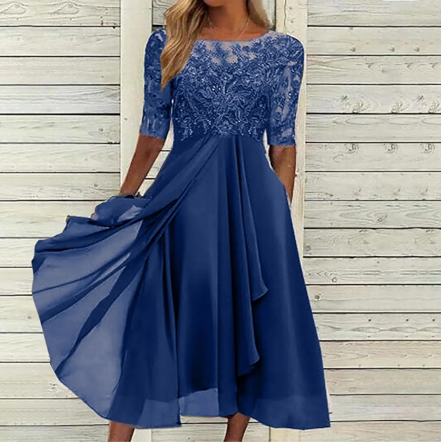 Elegant Embroidery Women Midi Dresses Summer Flowy Lace Cap Sleeve Dress 2025 Chiffon Plus Size Formal Evening Gowns