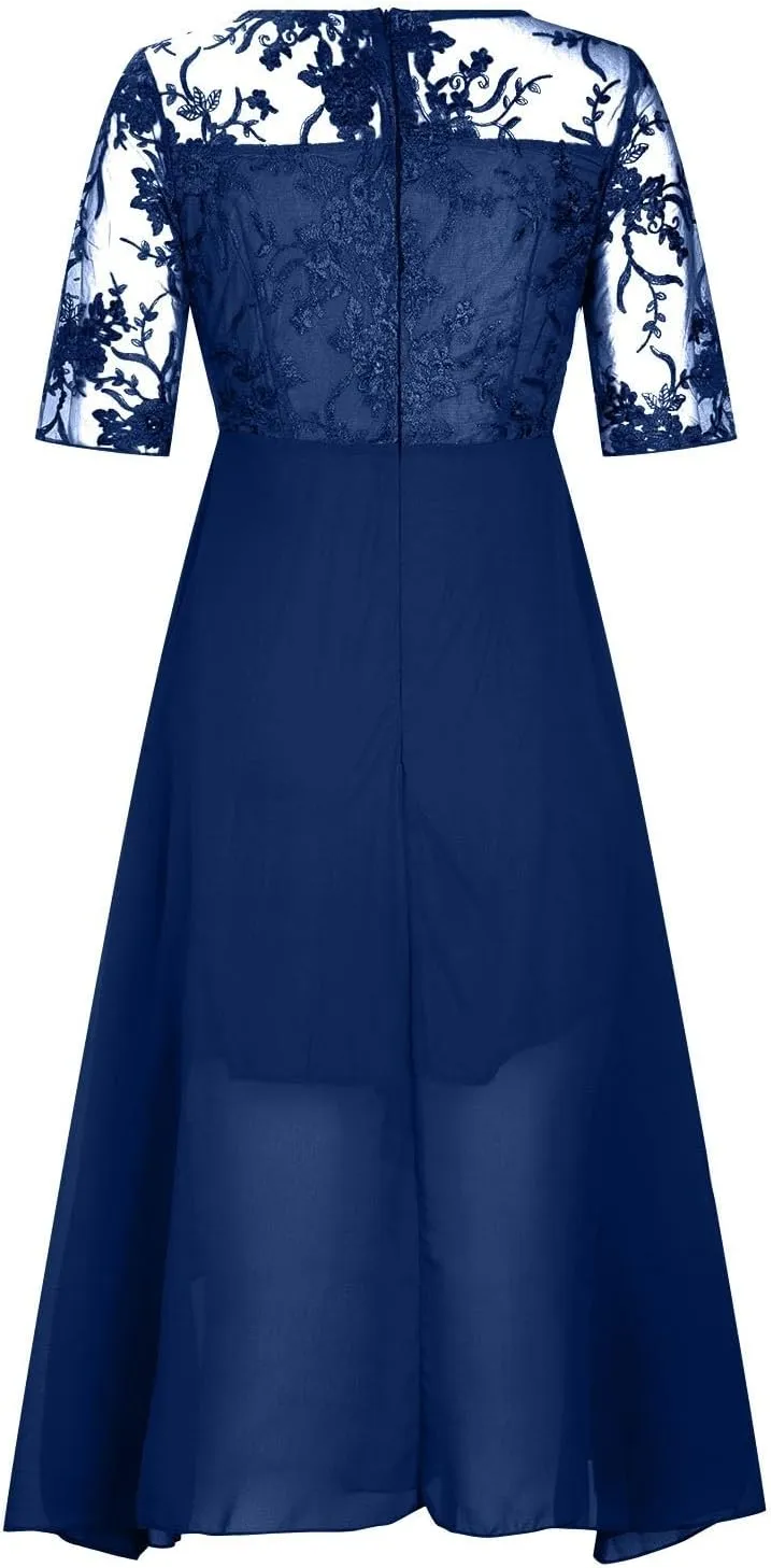 Elegant Embroidery Women Midi Dresses Summer Flowy Lace Cap Sleeve Dress 2025 Chiffon Plus Size Formal Evening Gowns