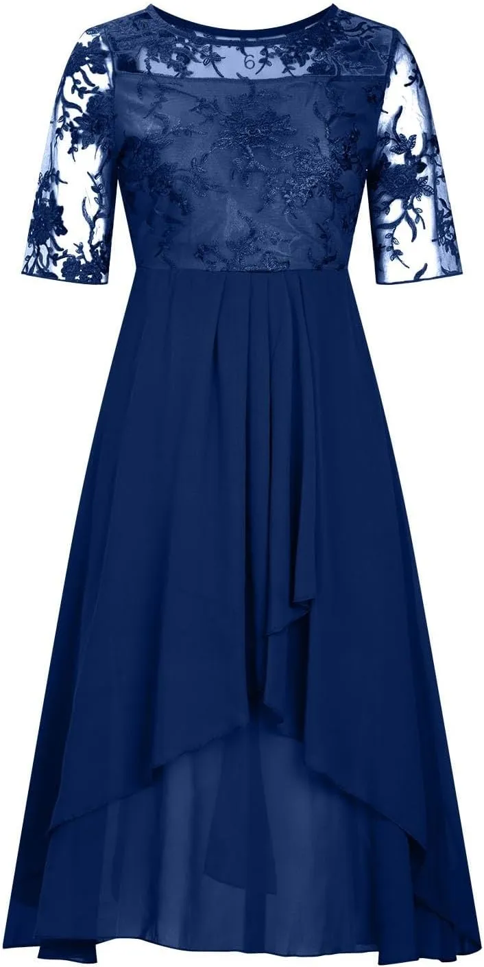 Elegant Embroidery Women Midi Dresses Summer Flowy Lace Cap Sleeve Dress 2025 Chiffon Plus Size Formal Evening Gowns