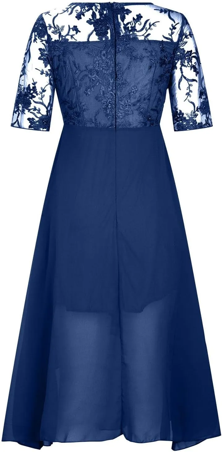 Elegant Embroidery Women Midi Dresses Summer Flowy Lace Cap Sleeve Dress 2025 Chiffon Plus Size Formal Evening Gowns