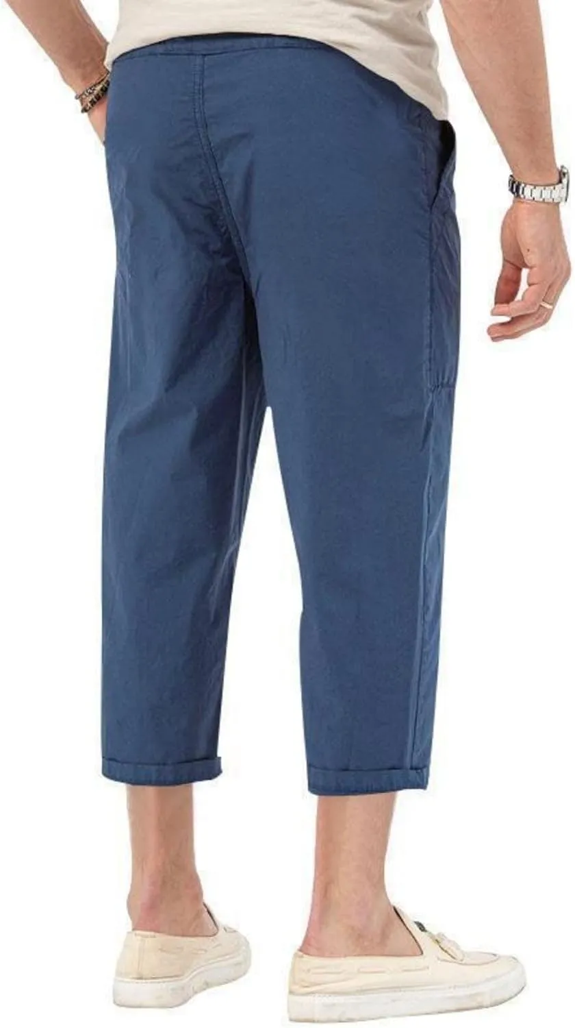 evzosrz Mens Capri Pants Cargo Shorts 3/4 Capri Long Shorts Twill Elastic Below Knee Drawstring Elastic Beach Yoga Pants