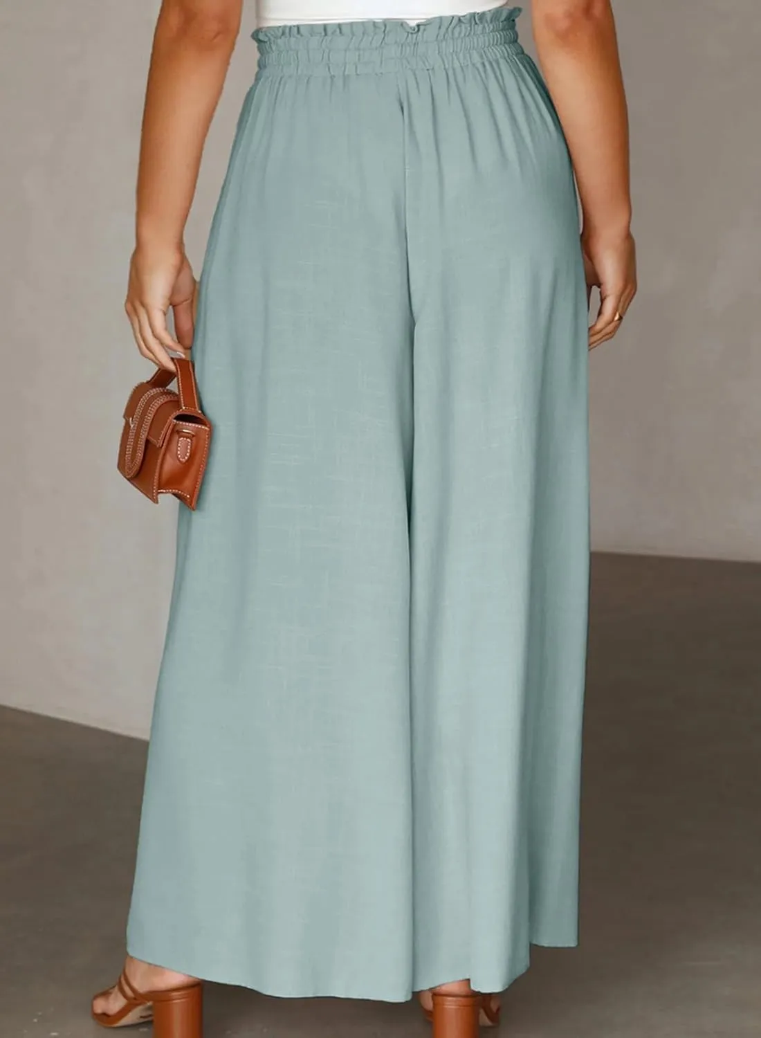 Eytino Womens Plus Size Wide Leg Pants Casual Elastic High Waist Flowy Pants Drawstring Palazzo Pants with Pockets(1X-5X)