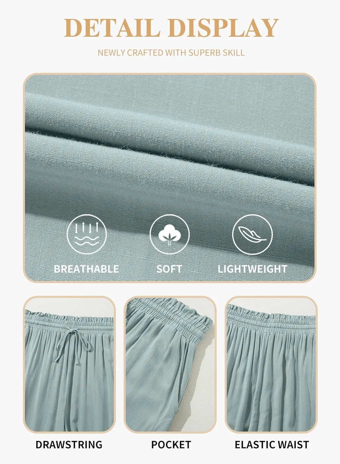 Eytino Womens Plus Size Wide Leg Pants Casual Elastic High Waist Flowy Pants Drawstring Palazzo Pants with Pockets(1X-5X)