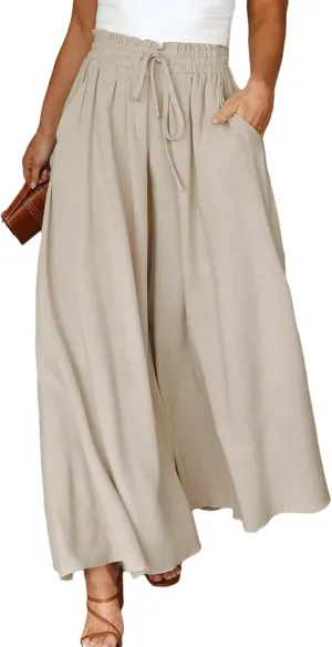 Eytino Womens Plus Size Wide Leg Pants Casual Elastic High Waist Flowy Pants Drawstring Palazzo Pants with Pockets(1X-5X)