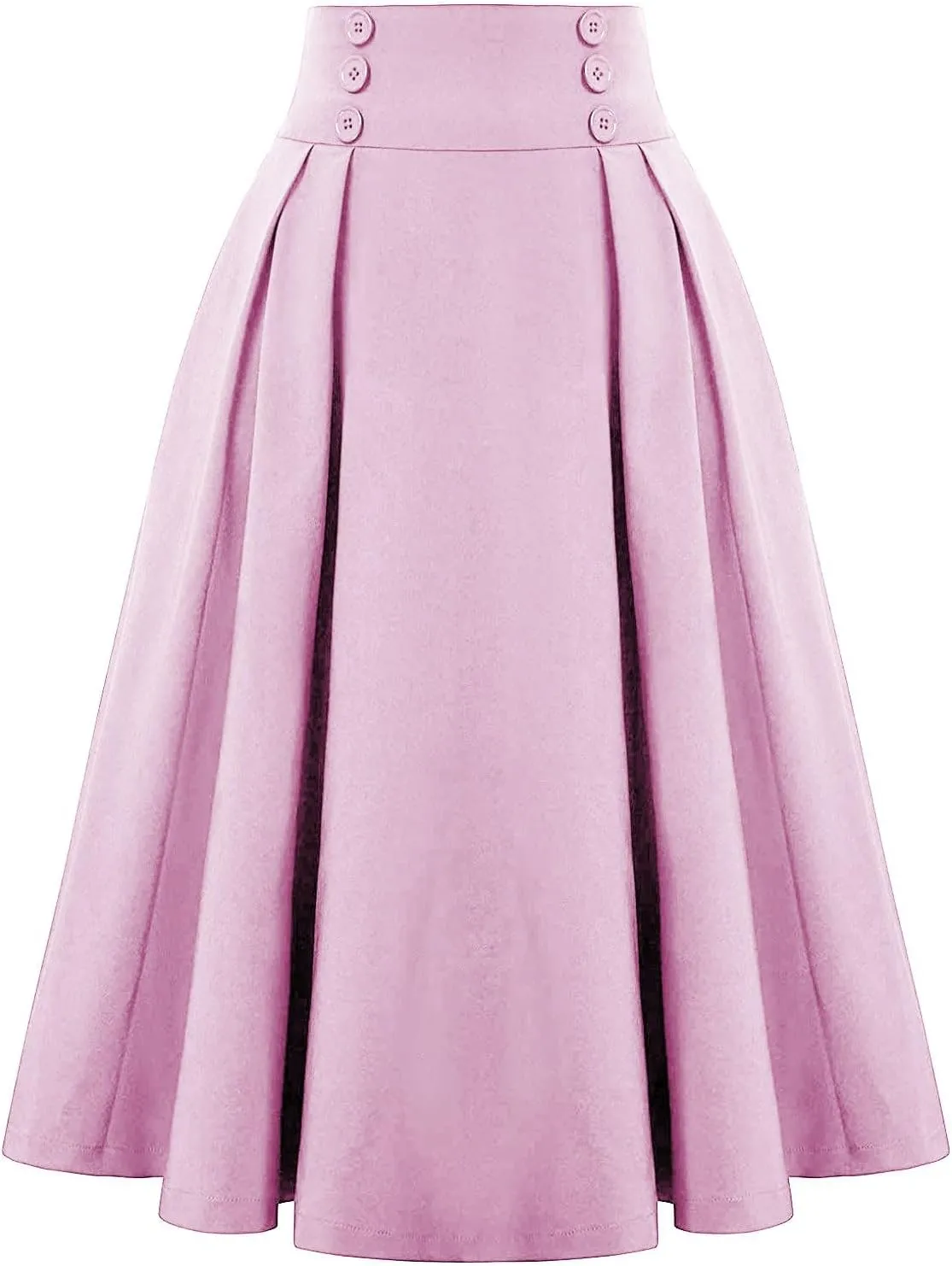 Fall Skirts for Women 2024 Pleated Wool Skirts Casual Button Elastic Waist A-Line Tartan Midi Skirts