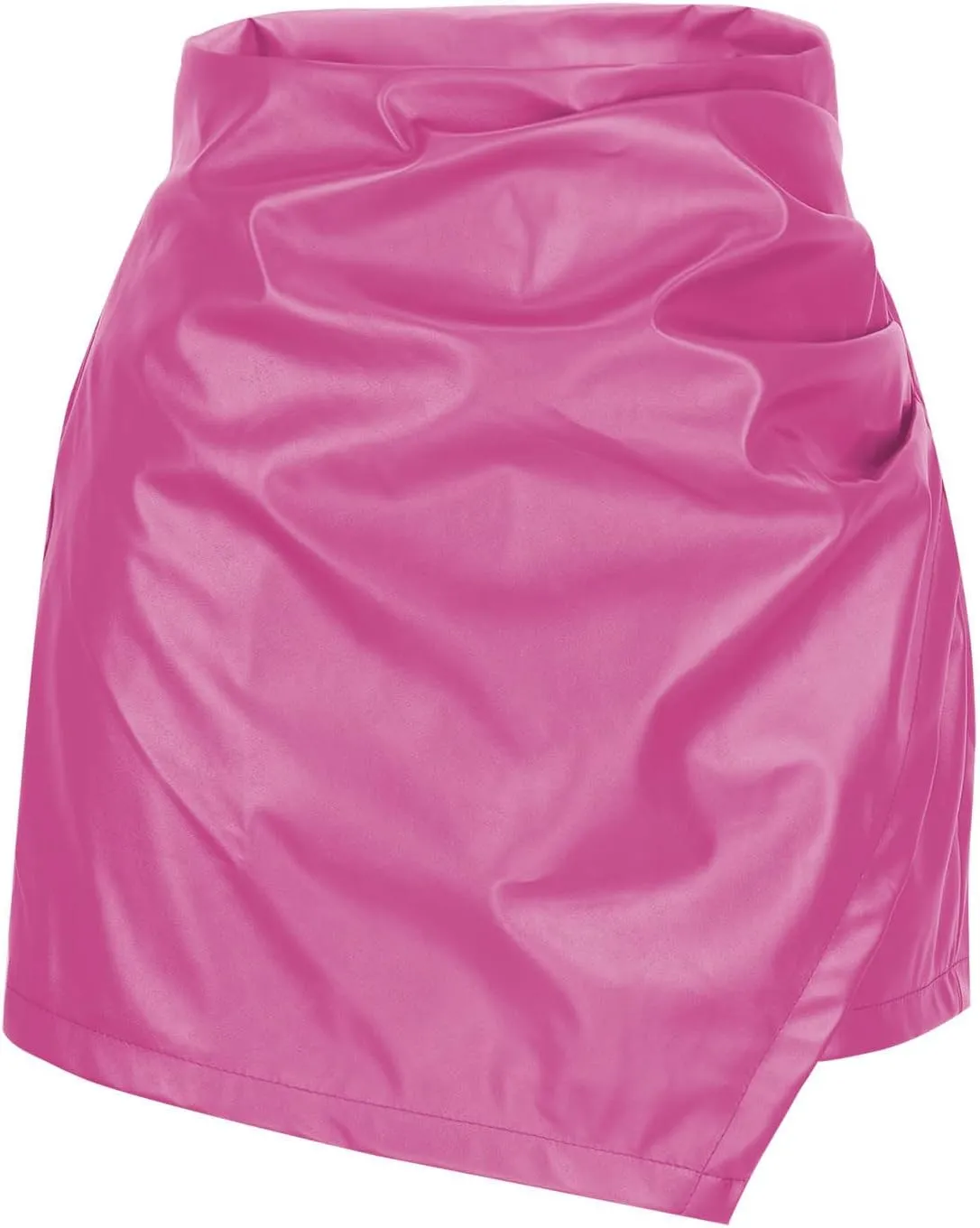Faux Leather Skorts for Women Elastic High Waisted Ruched Wrap Skort Skirts Casual Sexy Dressy Business Work Skirt