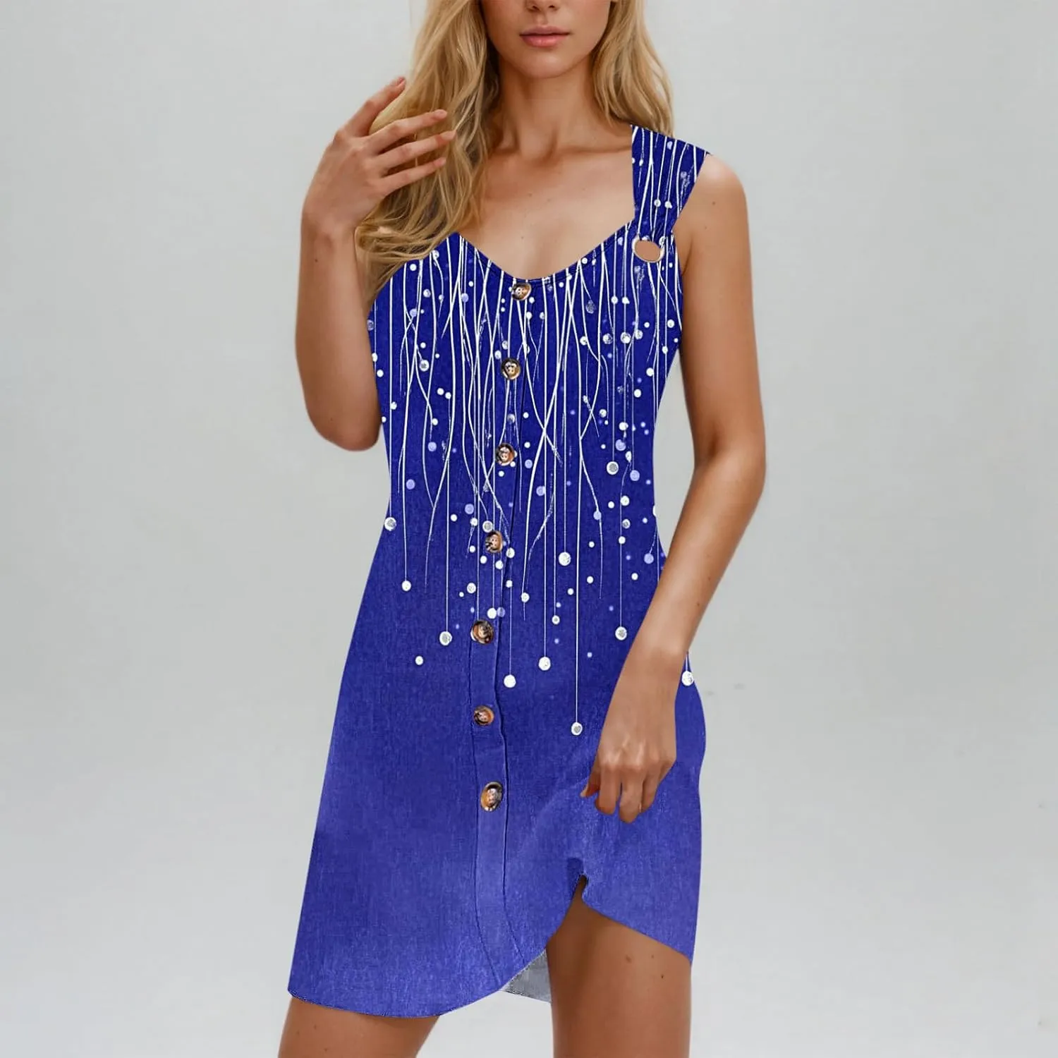 Finelylove Boho Dresses for Women 2025 O Ring Shoulder Sleeveless Summer Sundress Cover Up Mini Dress Beach Vacation Outfits
