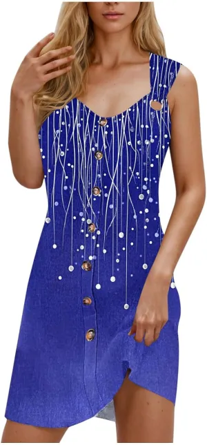 Finelylove Boho Dresses for Women 2025 O Ring Shoulder Sleeveless Summer Sundress Cover Up Mini Dress Beach Vacation Outfits