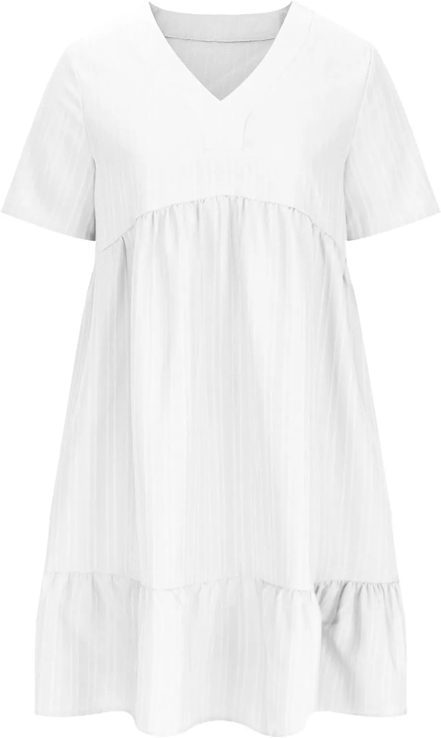 Finelylove Womens Summer Casual Mini Dress Short Sleeve V Neck A Line Sundress Ruffle Flowy Tiered Beach Vacation Dresses