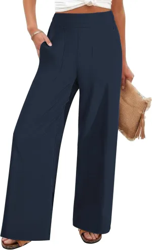 FireSwan Women's Wide Leg Work Pants High Elastic Waist Dress Palazzo Pants Trousers with Zipper Pockets
