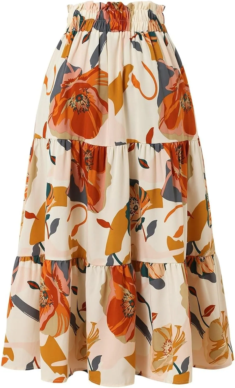 Floral Maxi Skirt for Women Summer Vacation A Line Flowy Swing Comfy Tiered Elastic High Waisted Long Skirts