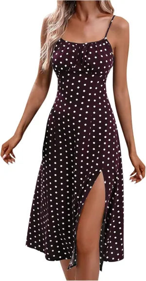 Floral Print Dresses for Women Short Sleeve Boho Dresses Square Neck Split Midi Dresses Spaghetti Strap Dresses 2025