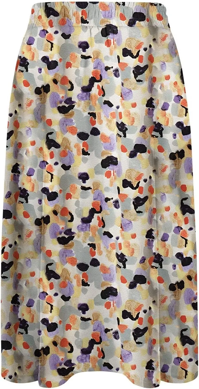 Floral Skirts for Women Midi Length Vintage Drawstring High Waisted A Line Skirt Flowy Boho Midi Skirt with Pockets