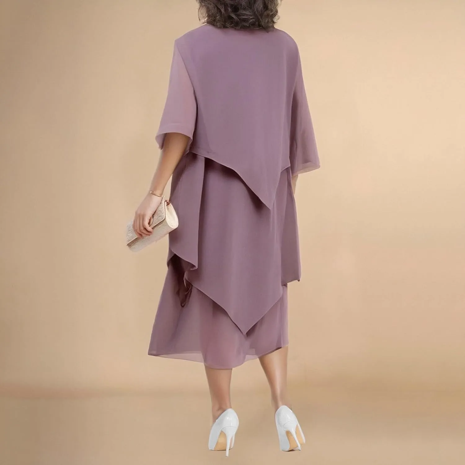 Flowy Chiffon Maxi Dresses for Women Plus Size Ruffle Tiered Casual Crew Neck 3/4 Sleeve Sundress A Line Midi Dress