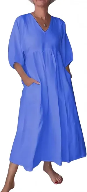 Flowy Maxi Dresses for Women Plus Size Summer Casual Dress Cotton Linen Midi Dress Beach Tshirt Sundress with Pockets