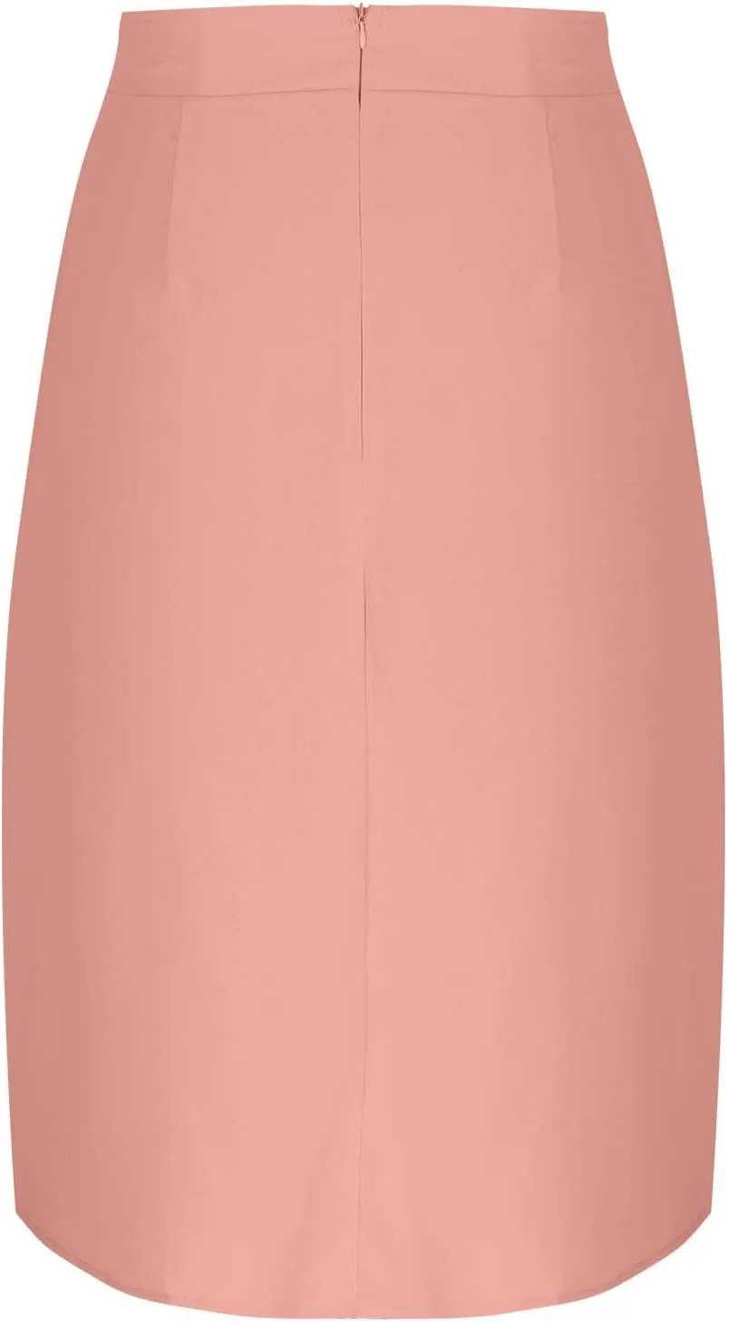 Flowy Midi Skirt for Women Summer Trendy Solid Color High Waist Casual Button Front Skirts with Pockets