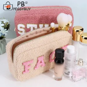fluffy travel cosmetic bags