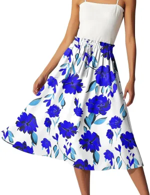 Formal Skirts for Women Summer Drawstring Elastic High Waisted Midi Skirt Boho A Line Pleated Calf Length Skirt