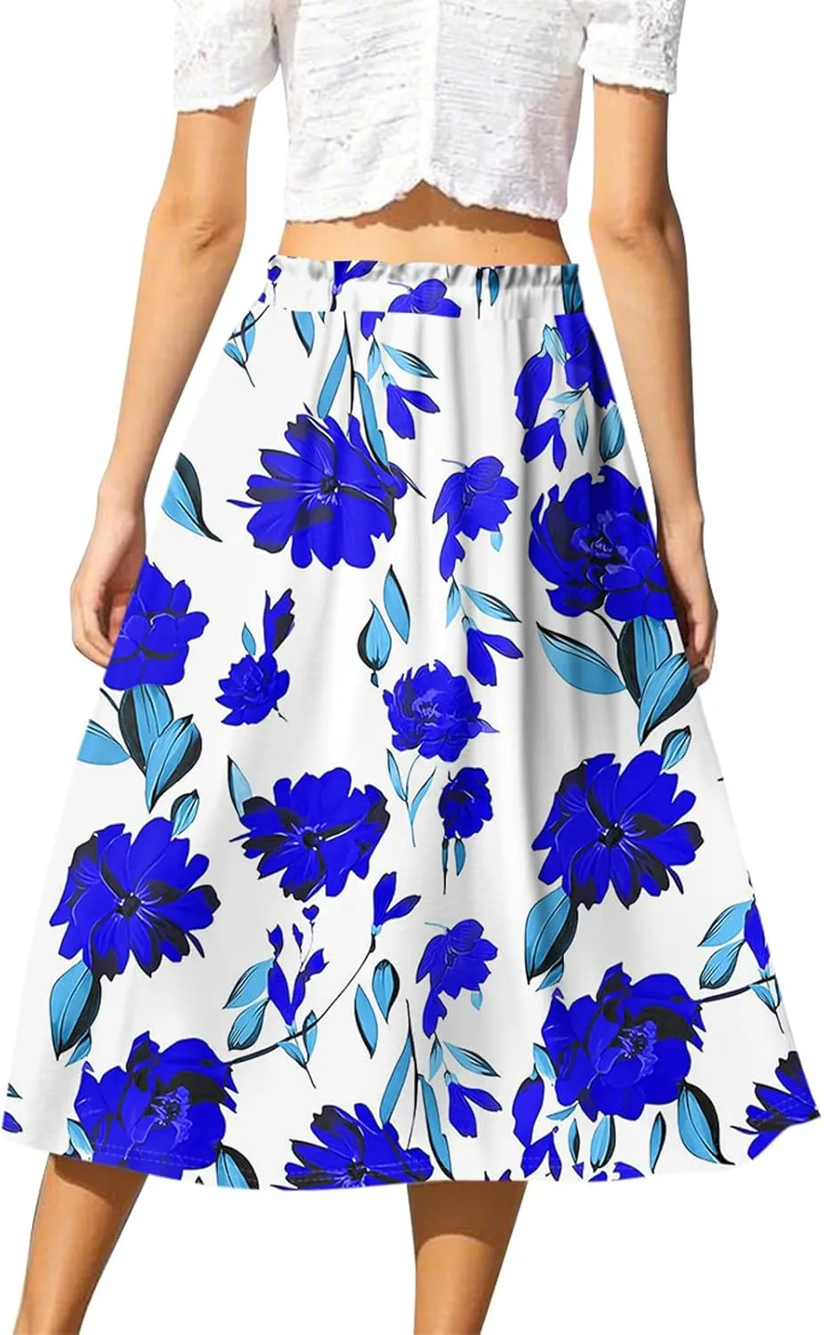 Formal Skirts for Women Summer Drawstring Elastic High Waisted Midi Skirt Boho A Line Pleated Calf Length Skirt