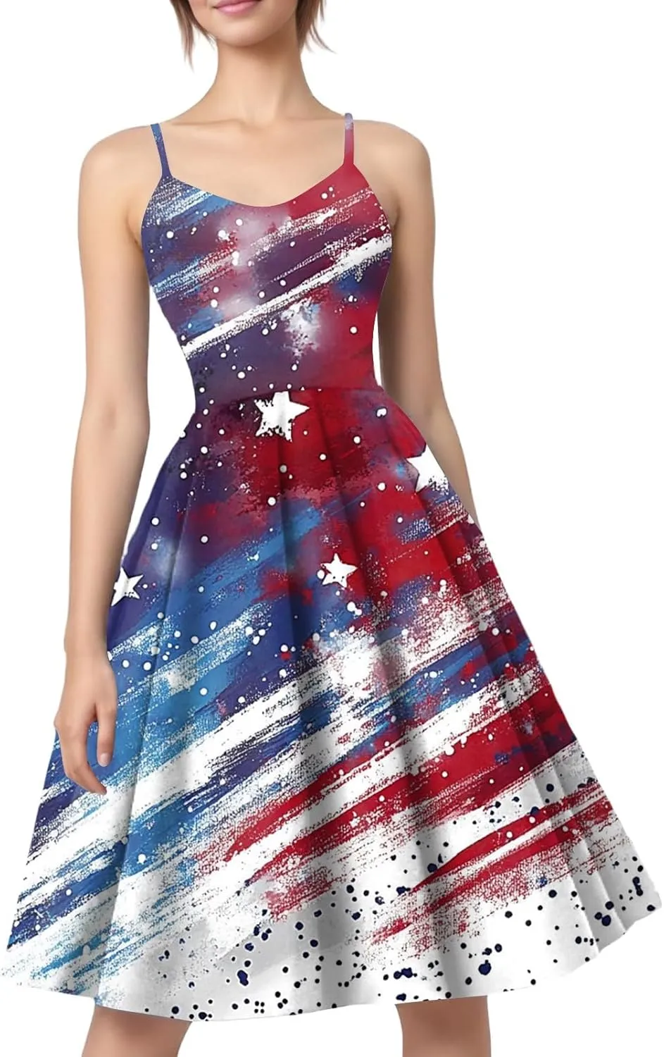 Fourth of July Dresses for Women Midi Red White and Blue Dress Sleeveless Patriotic Dresses Holiday Festival Dress