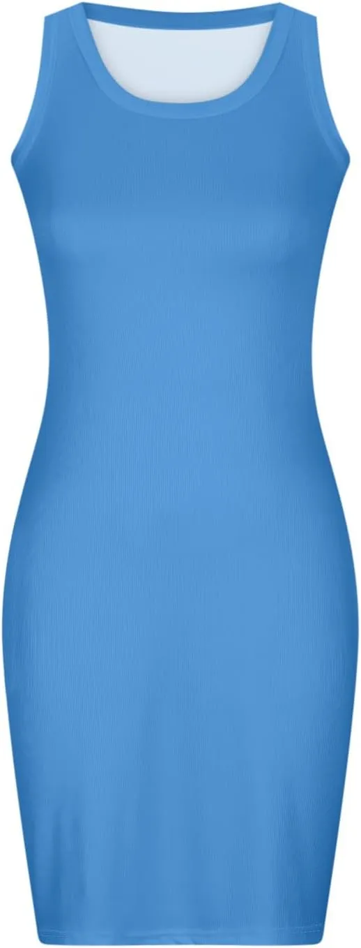 FZYLQY Sleeveless Ribbed Bodycon Mini Dress for Women Slim Fit Casual Tank Dress Stretchy Lightweight Summer Comfy Sundress