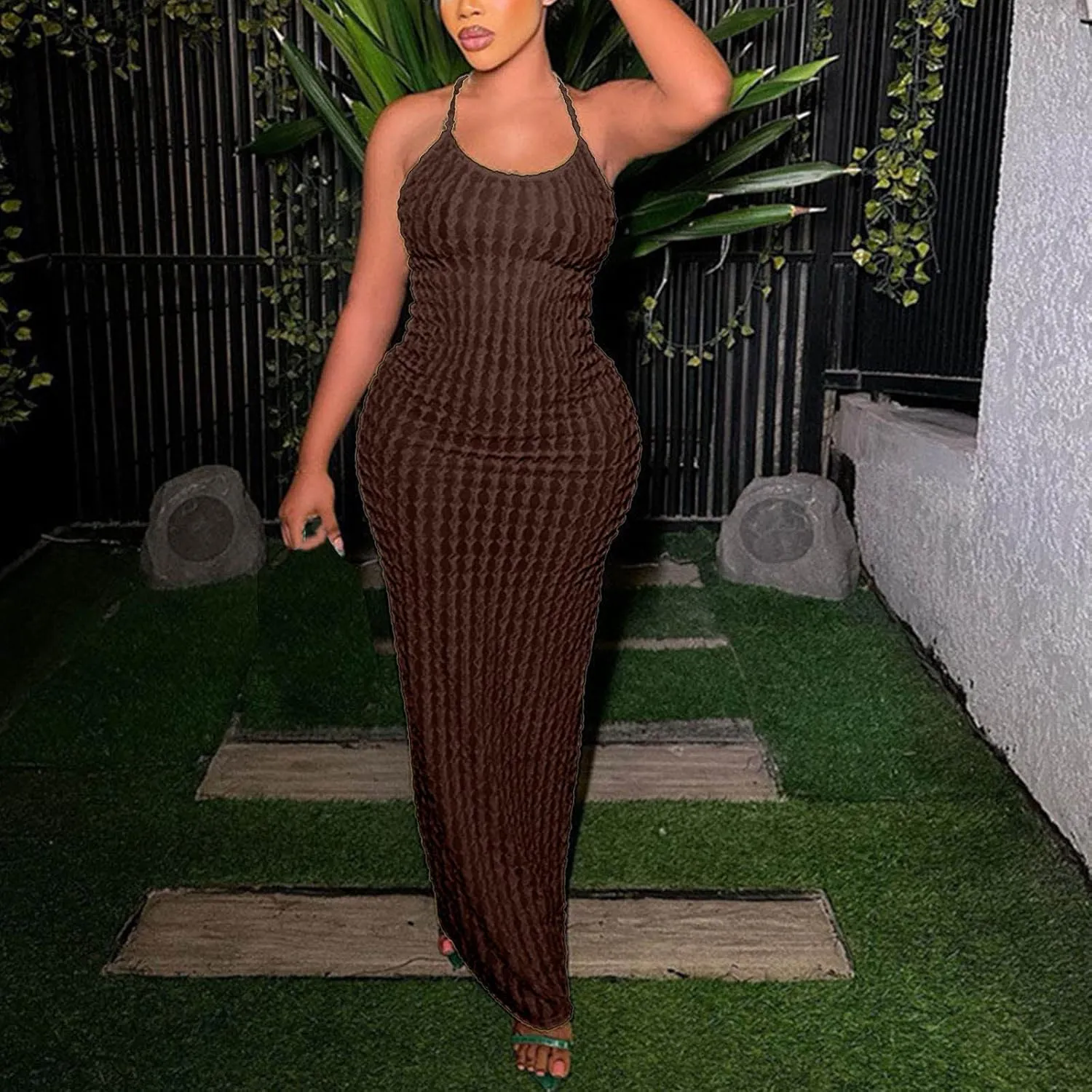 Generic Plus Size Dresses for Curvy Women,2024 Summer Trendy Sleeveless Sling Prom Dress,Sexy Bandage Backless Formal Dress