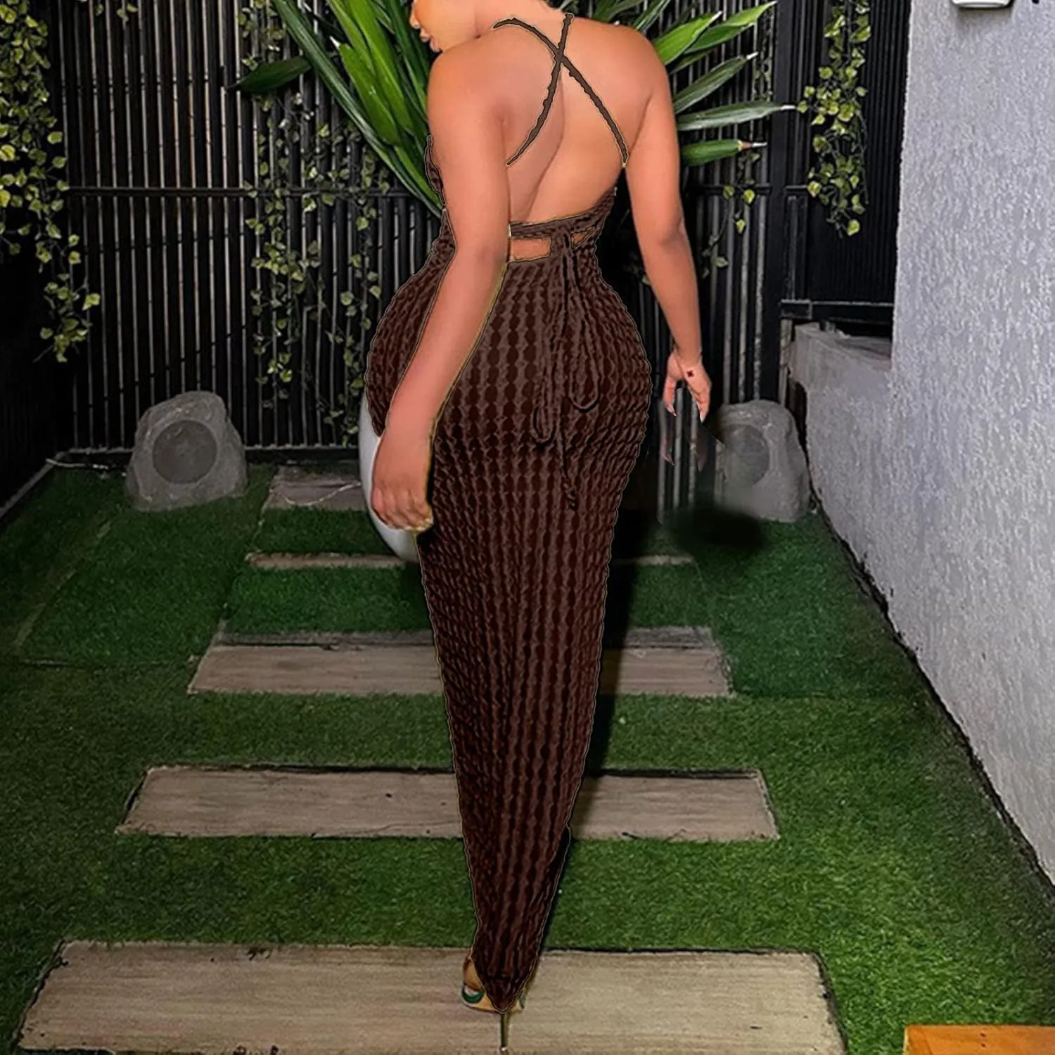 Generic Plus Size Dresses for Curvy Women,2024 Summer Trendy Sleeveless Sling Prom Dress,Sexy Bandage Backless Formal Dress
