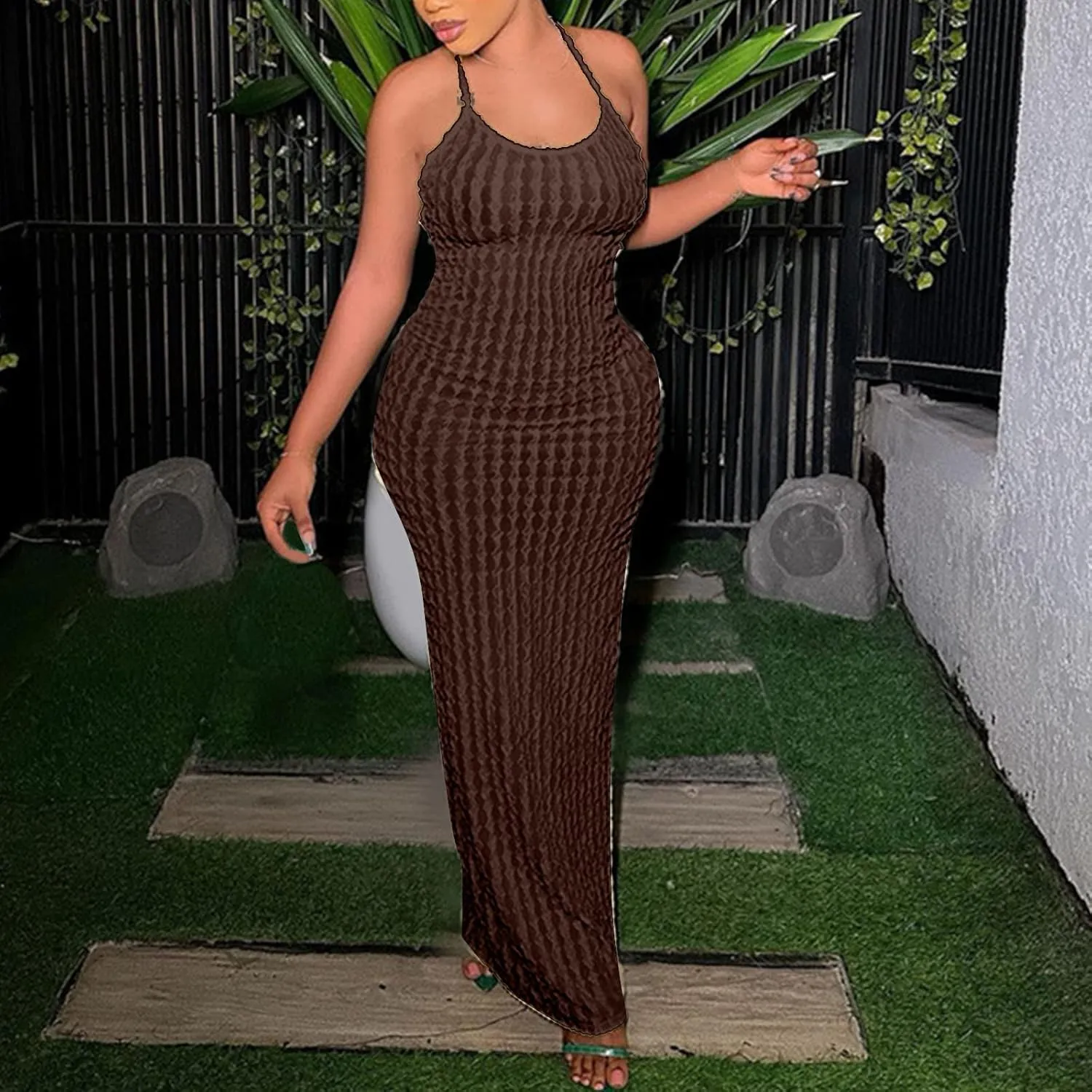 Generic Plus Size Dresses for Curvy Women,2024 Summer Trendy Sleeveless Sling Prom Dress,Sexy Bandage Backless Formal Dress
