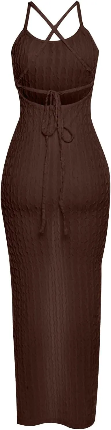 Generic Plus Size Dresses for Curvy Women,2024 Summer Trendy Sleeveless Sling Prom Dress,Sexy Bandage Backless Formal Dress