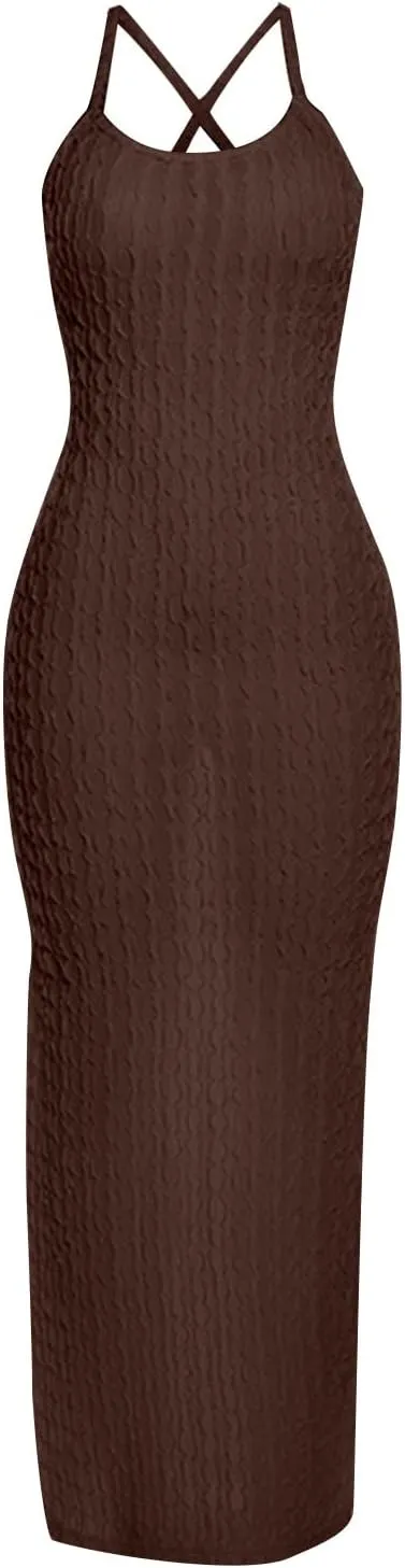 Generic Plus Size Dresses for Curvy Women,2024 Summer Trendy Sleeveless Sling Prom Dress,Sexy Bandage Backless Formal Dress