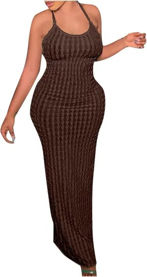 Generic Plus Size Dresses for Curvy Women,2024 Summer Trendy Sleeveless Sling Prom Dress,Sexy Bandage Backless Formal Dress