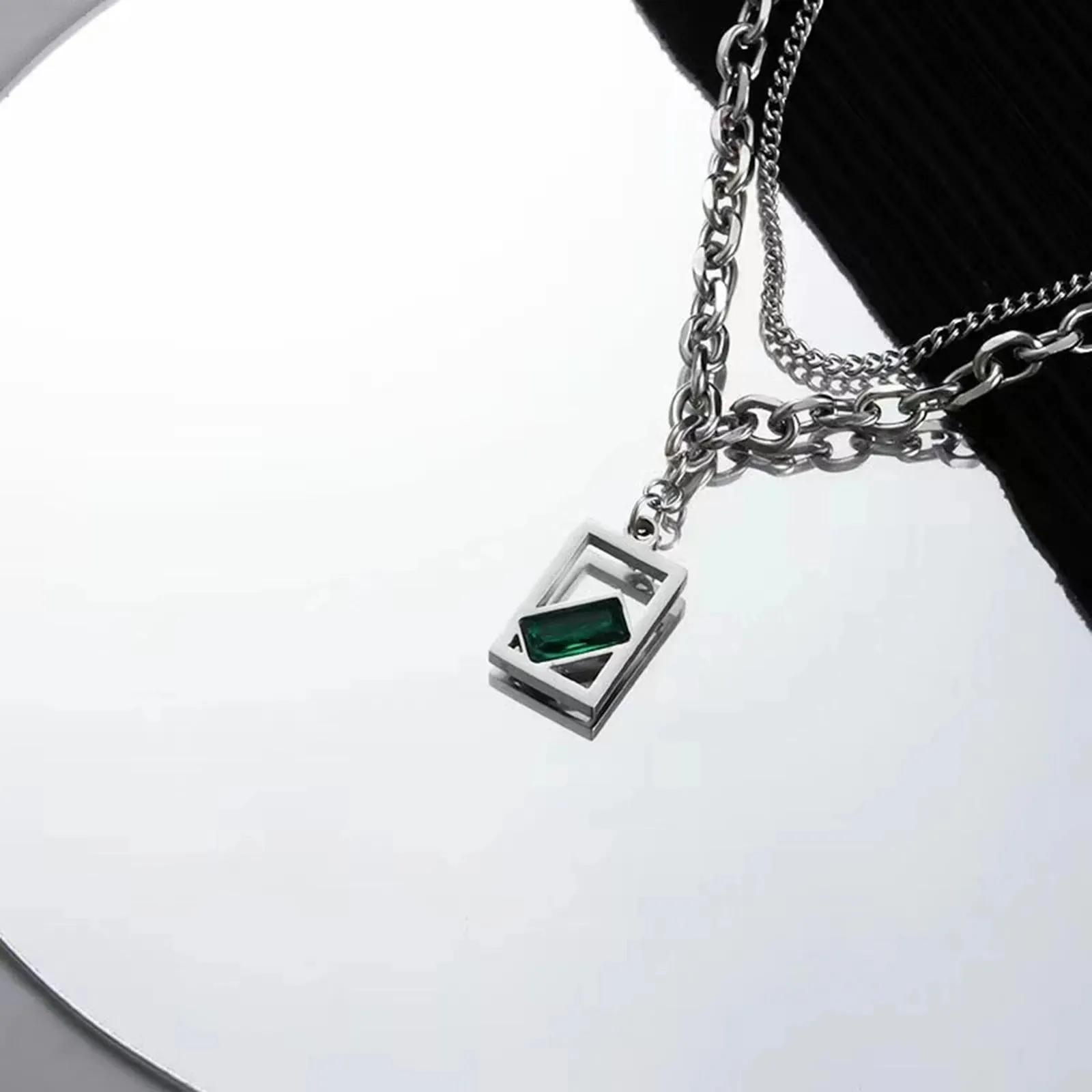 Geometric Green Stone Necklace for Men
