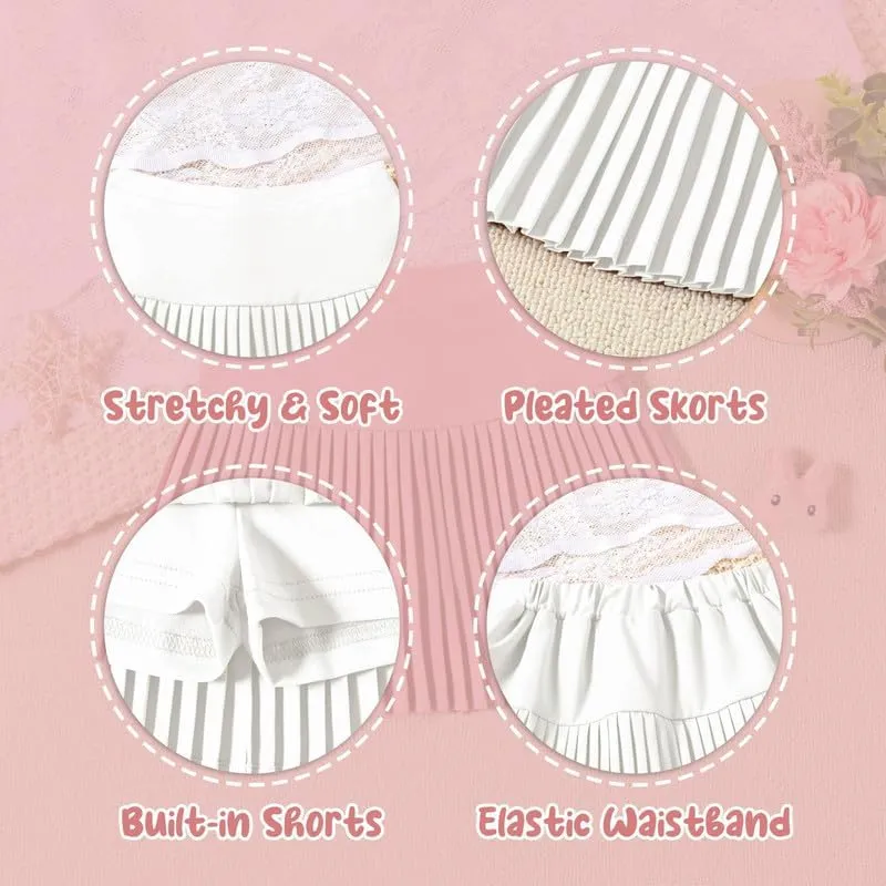 Girl Pleated Skirts Little Kid Tennis Skirts Skorts Built in Shorts Toddler Girl Flowy Skirts Athletic Skorts