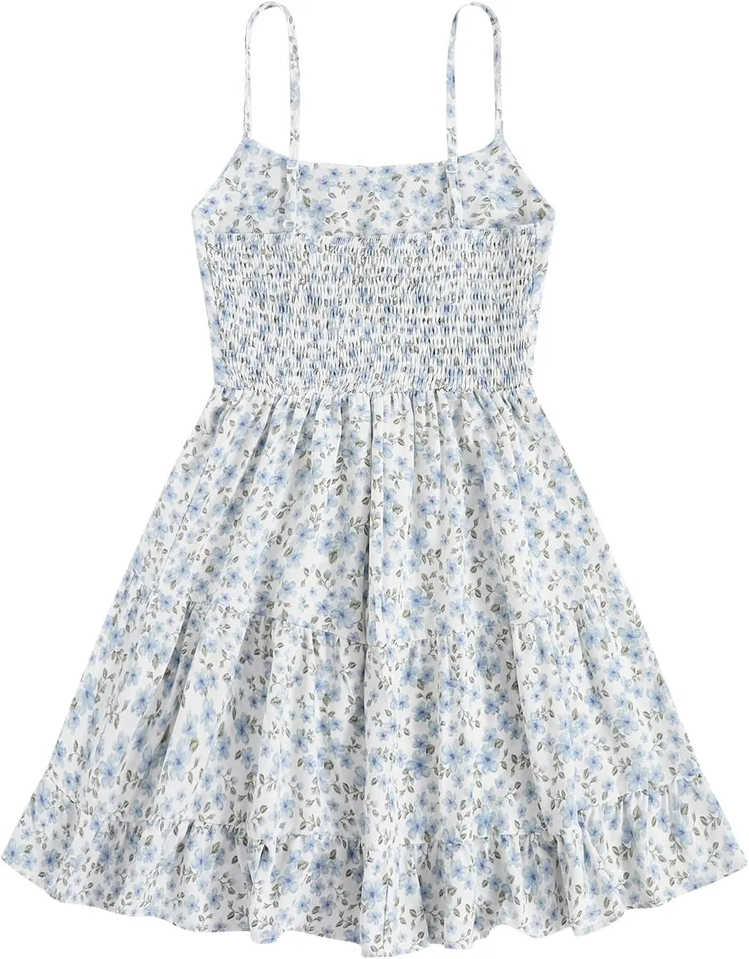 Girl's Summer Dress Floral Ruffle Hem Spaghetti Strap Ruched Bust Cami Short Dress Sundress