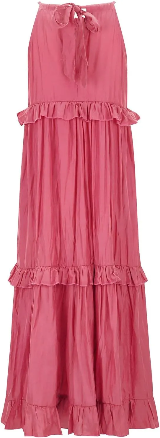 GOKKILRW Maxi Dresses for Women 2025 Summer Halter Long Dress Loose Flowy Boho Swing Smocked Ruffle Beach Dress Resort Wear