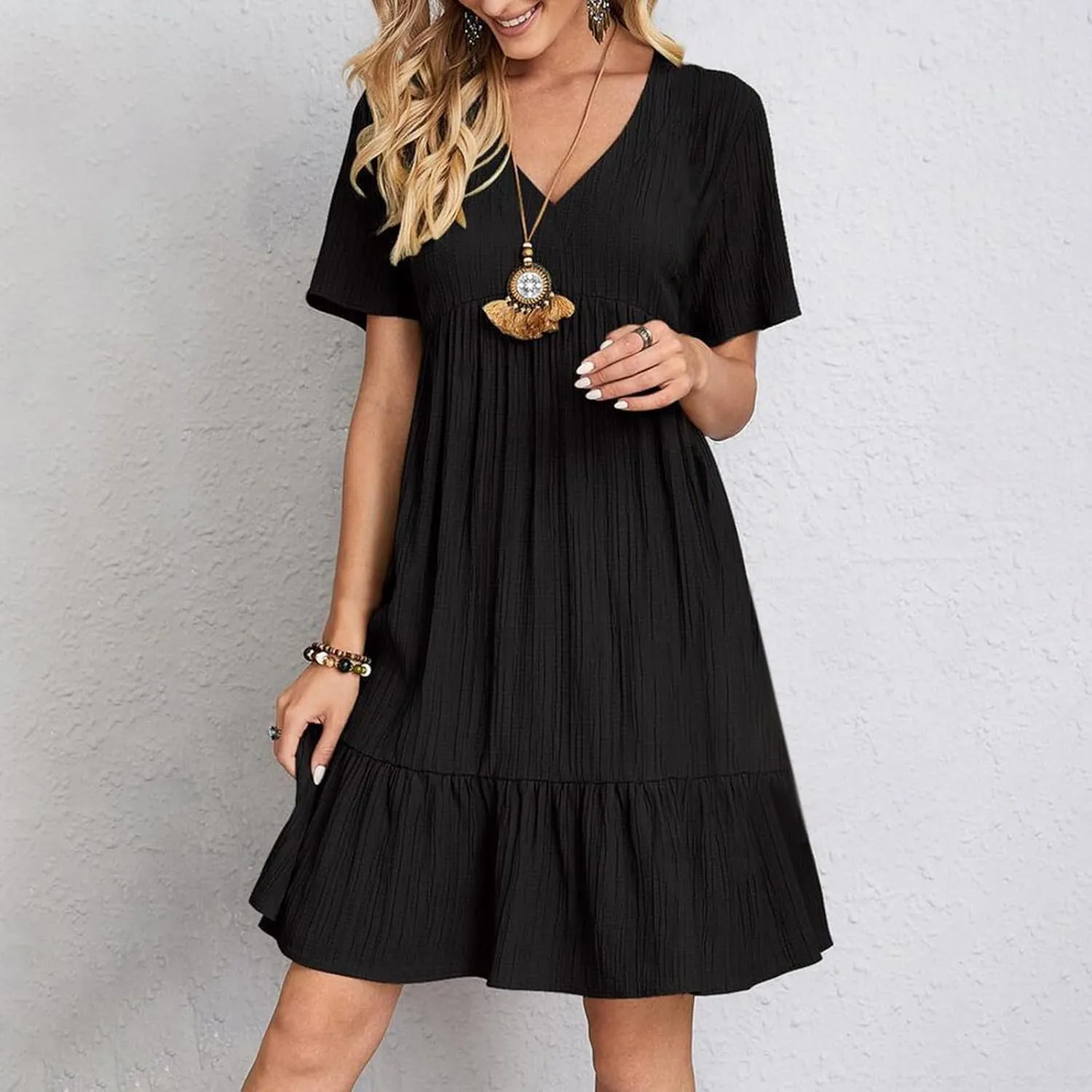 GOKKILRW Womens Summer Dresses Casual Short Sleeve Flowy Maternity Dress Lightweight Going Out Nightgowns Midi Beach Sundress