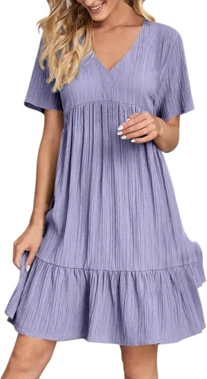 GOKKILRW Womens Summer Dresses Casual Short Sleeve Flowy Maternity Dress Lightweight Going Out Nightgowns Midi Beach Sundress